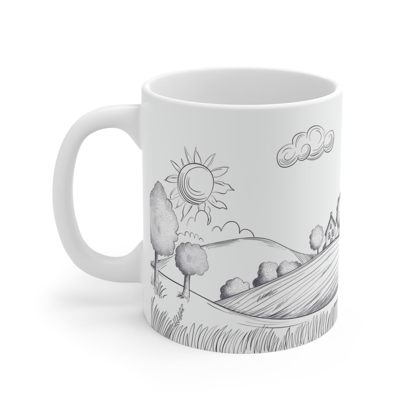 Rustic Sketch Valley Mug: Countryside Contour | Coffee Cup Simplistic Minimalistic