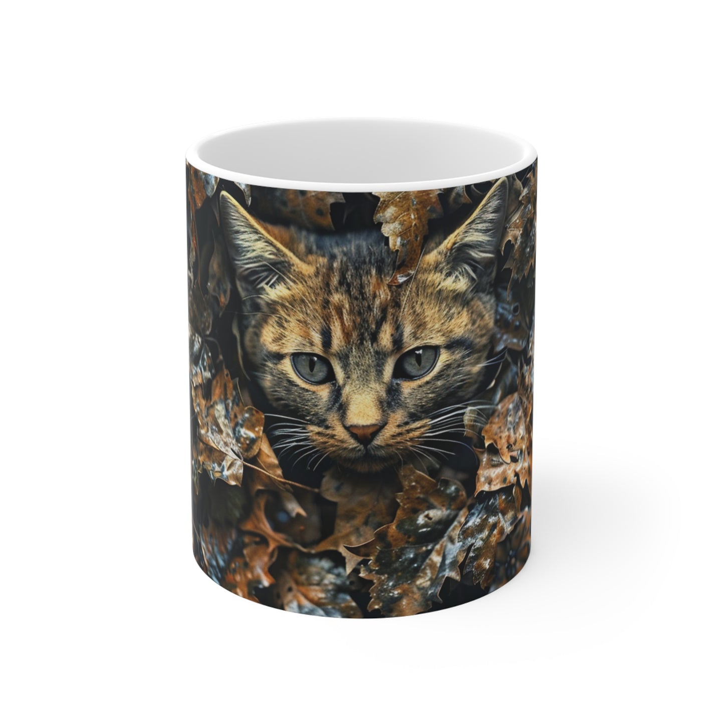 Camouflage Kitty Coffee Mug: Autumn Whiskers Edition