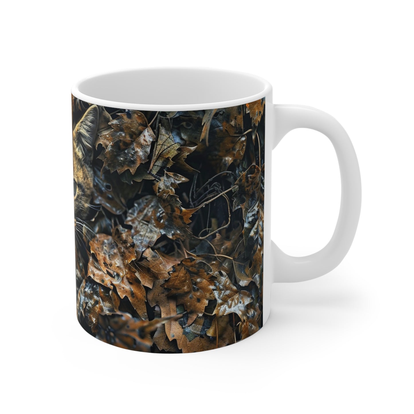 Camouflage Kitty Coffee Mug: Autumn Whiskers Edition