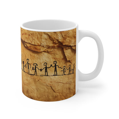 Caffeine Chronicles Mug: The First Coffee Stand Caveman Art