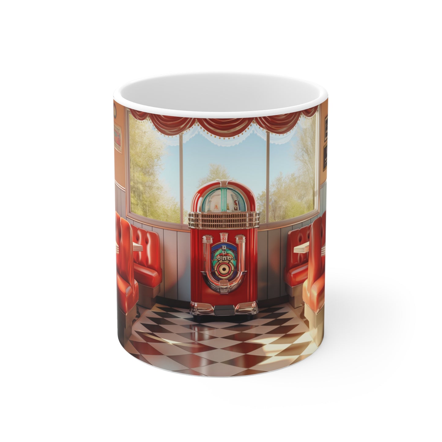 Retro Vibes: 1950s Diner Scene Mug - Perfect for Nostalgia Lovers and Vintage Enthusiasts