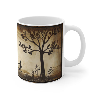 Family Stroll Silhouette Mug: Rustic Walk Through Nature