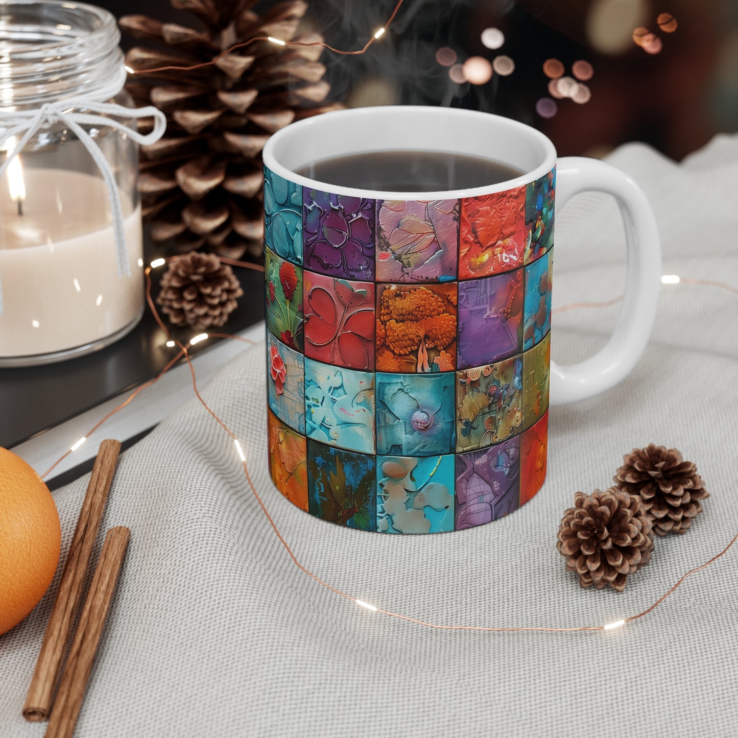 Kaleidoscope Canvas Mug: Artistic Mosaic Masterpiece | Coffee Cup | Tea or Warm Drinks