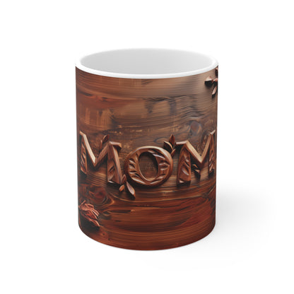 Moms Timeless Tribute | Carved Wood MOM Mug