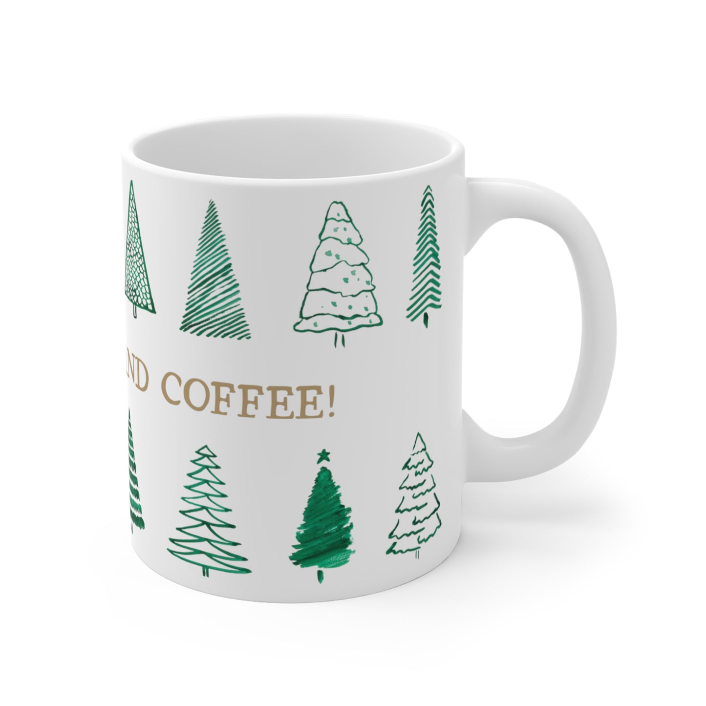 Peace, Love, and Coffee Mug | Simplistic Design with trees. Microwave and dishwasher safe.