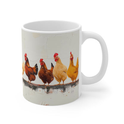 Country Charm: Chicken Row Mug - Rustic Farmhouse Style, Perfect Gift for Animal Lovers