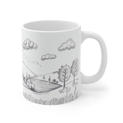 Rustic Sketch Valley Mug: Countryside Contour | Coffee Cup Simplistic Minimalistic