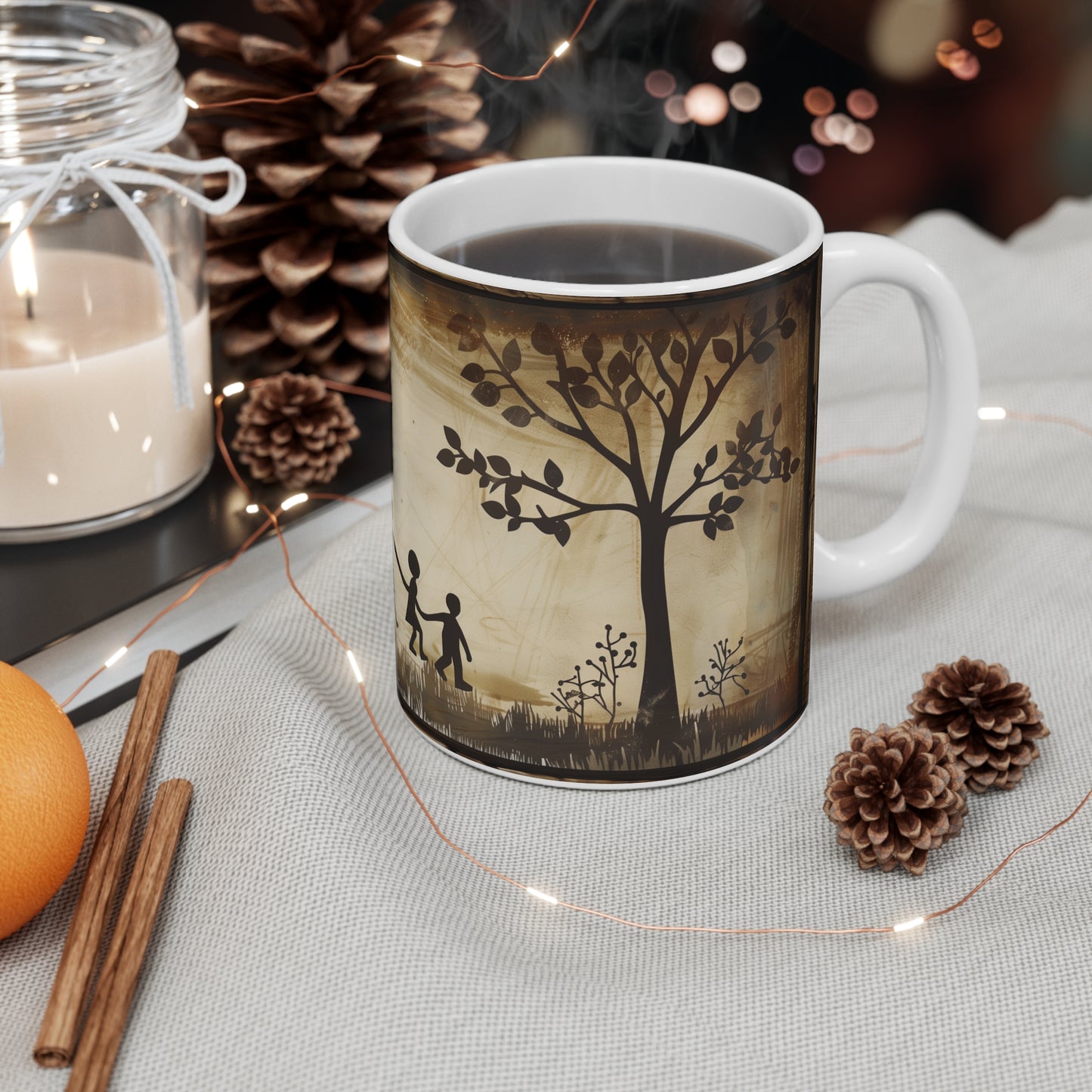 Family Stroll Silhouette Mug: Rustic Walk Through Nature