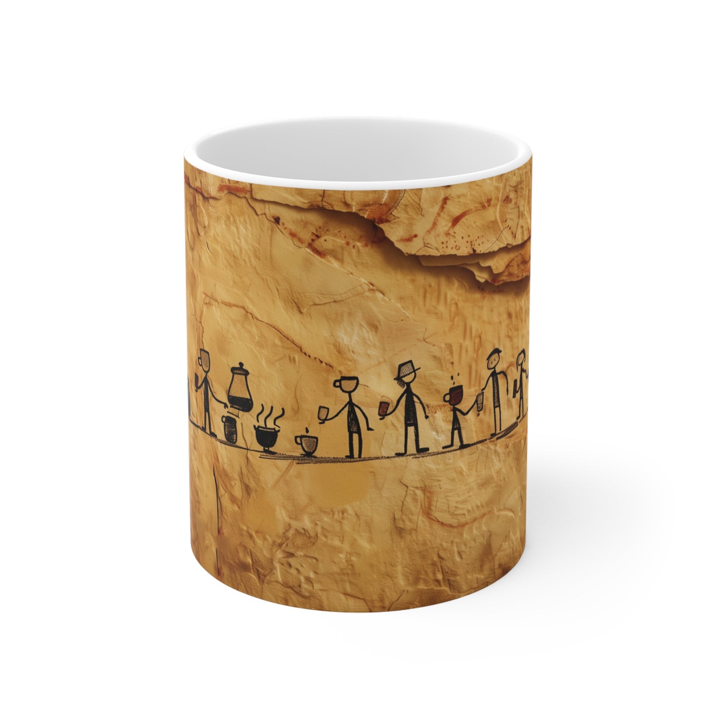 Caffeine Chronicles Mug: The First Coffee Stand Caveman Art