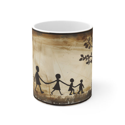 Family Stroll Silhouette Mug: Rustic Walk Through Nature