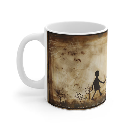 Family Stroll Silhouette Mug: Rustic Walk Through Nature