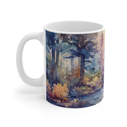 Serene Forest: Watercolor Nature Scene Mug - Ideal Gift for Nature Lovers and Art Enthusiasts