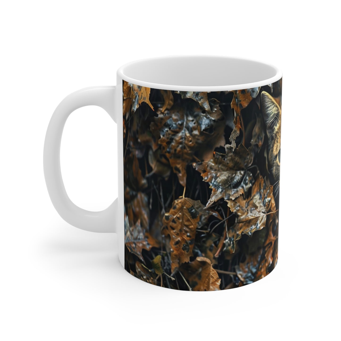 Camouflage Kitty Coffee Mug: Autumn Whiskers Edition