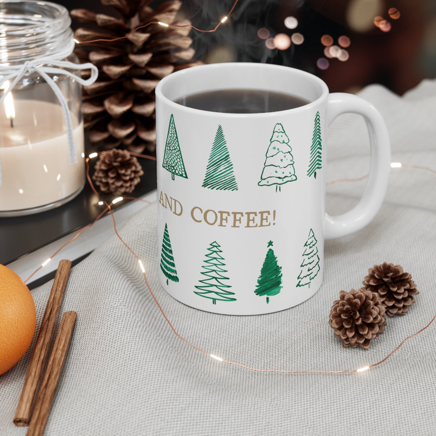 Peace, Love, and Coffee Mug | Simplistic Design with trees. Microwave and dishwasher safe.